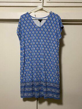 J. Jill, Wearever Collection, short sleeve, blue dress w/flowers, size S